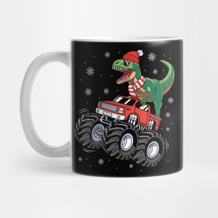 Dinosaur T Rex Riding Monster Truck Funny Christmas Xmas Mug